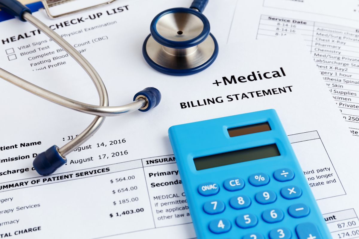calculator with a list of hospital costs
