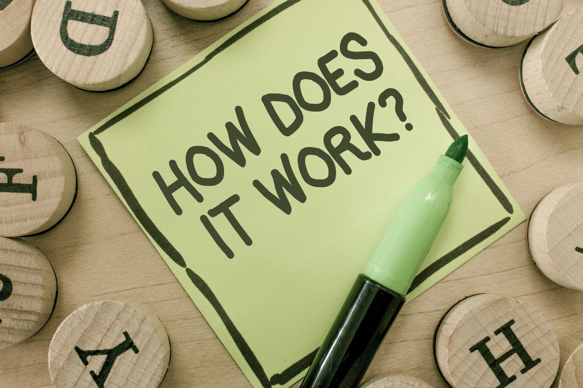 Sticky note with "How Does It Work?" on it