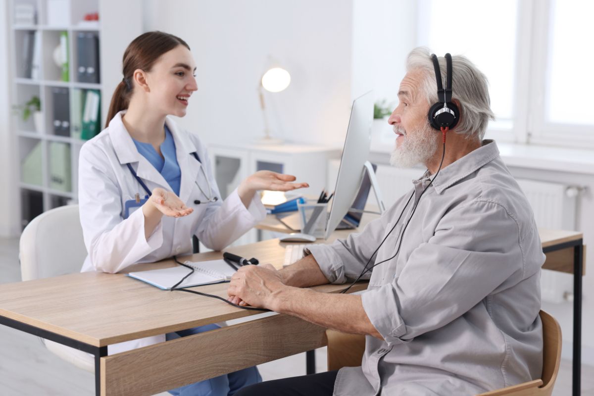Man getting hearing test using his Medicare benefits